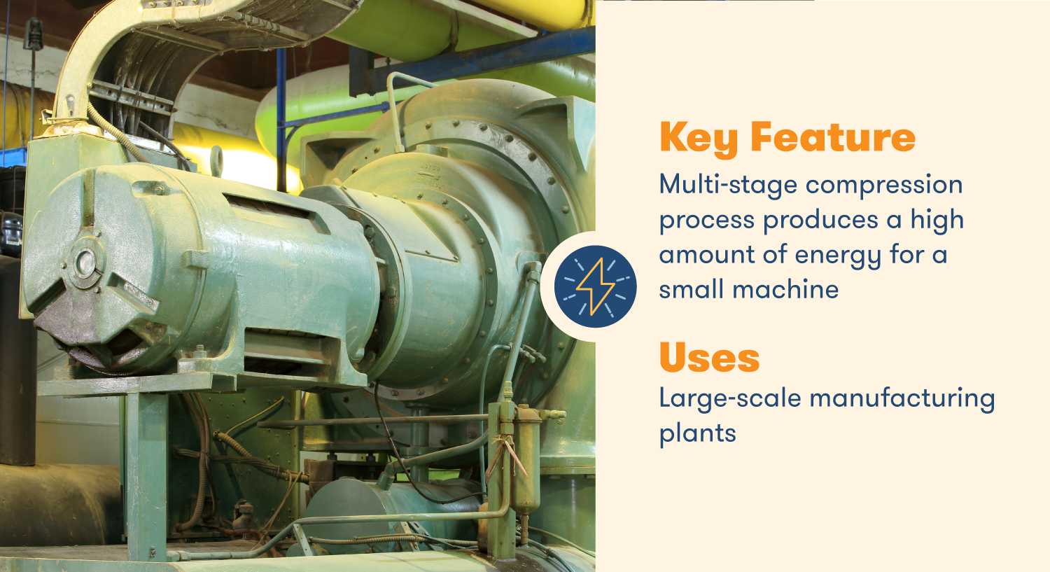 Центробежные компрессоры производят большое количество энергии для крупных производственных предприятий.